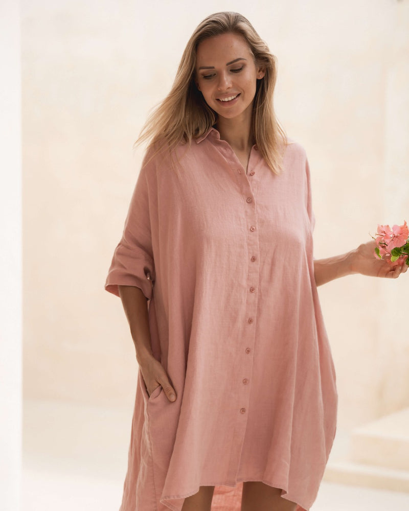 Linen Shirt Dress GABI in Rose