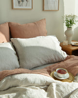 Beige Chambrey linen duvet cover set with 2 pillowcases