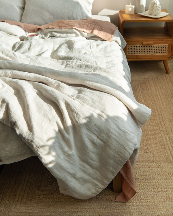 Natural Melange Linen Sham With Frindges
