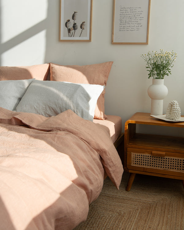Clay linen duvet cover set with 2 pillowcases