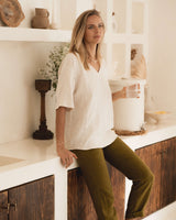 Relaxed Fit Linen Top Tessa in Beige