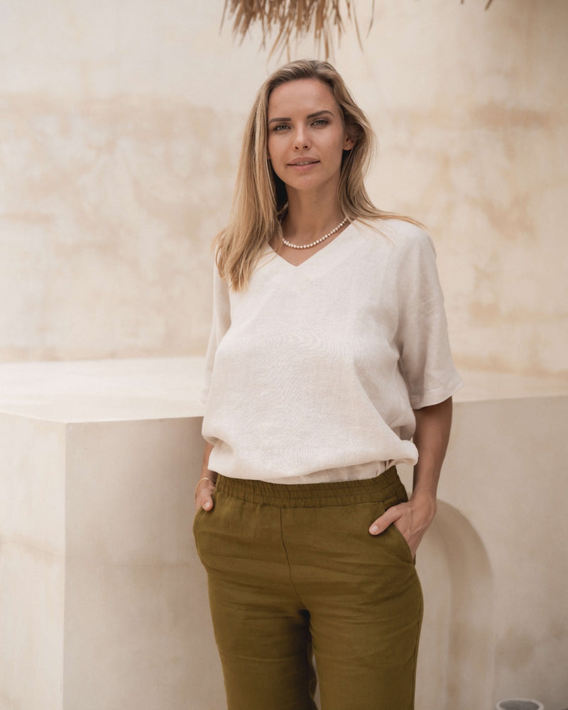 Relaxed Fit Linen Top Tessa in Beige