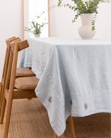 Linen Tablecloth in Light Blue Embroidered
