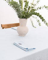 Linen Tablecloth in Light Blue Embroidered