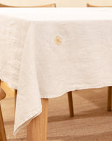 Linen Tablecloth in Beige Embroidered