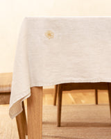Linen Tablecloth in Beige Embroidered