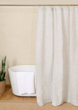Striped linen shower curtain
