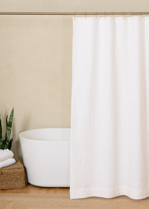 Linen shower curtain in White