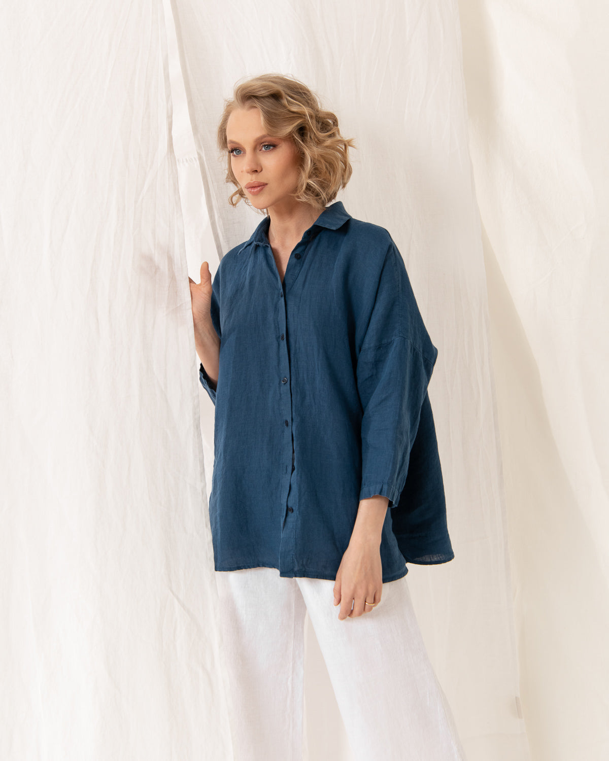 Blue Denim Linen Blouse CATHY – Sauths